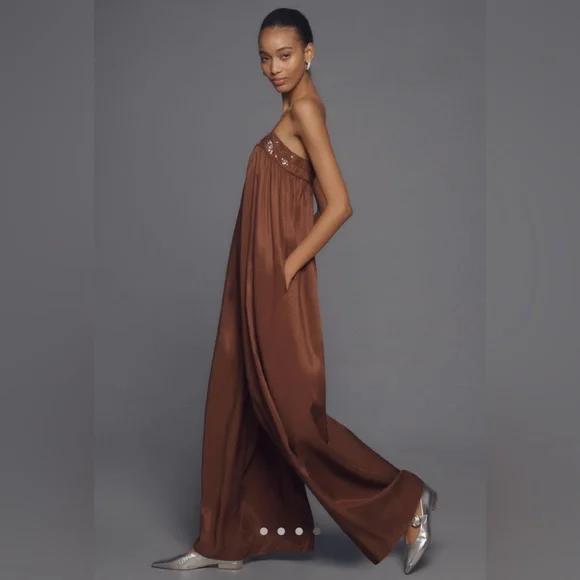 ✨ Anthropologie Beaded Wide-Leg Jumpsuit Sz L - Picture 4 of 6